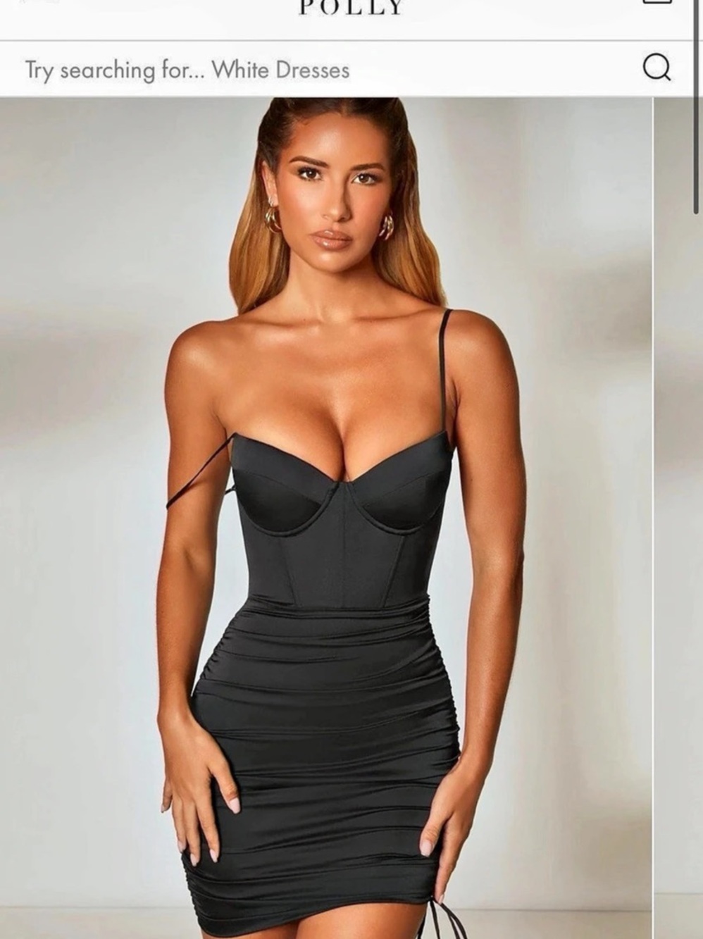 Oh Polly Confident Ruched Corset Mini Dress in Black UK 14 US 10